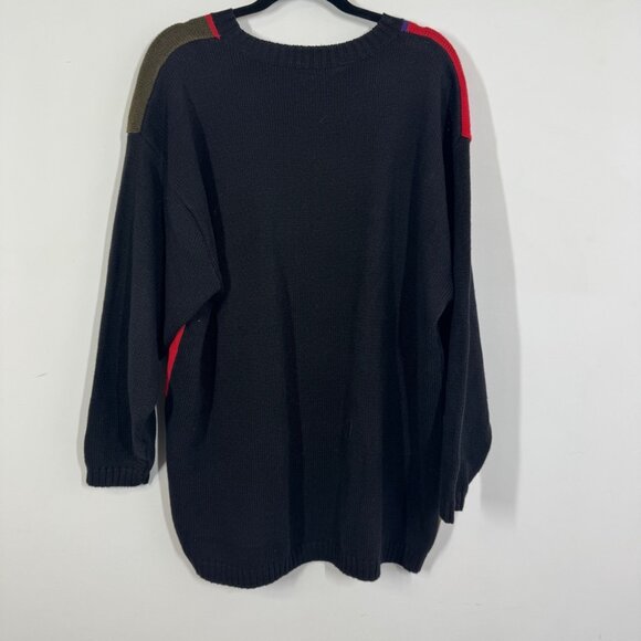 Vintage Chaus Woman Black Multi Floral Graphic Oversized Knit Grandma Sweater - Picture 8 of 11